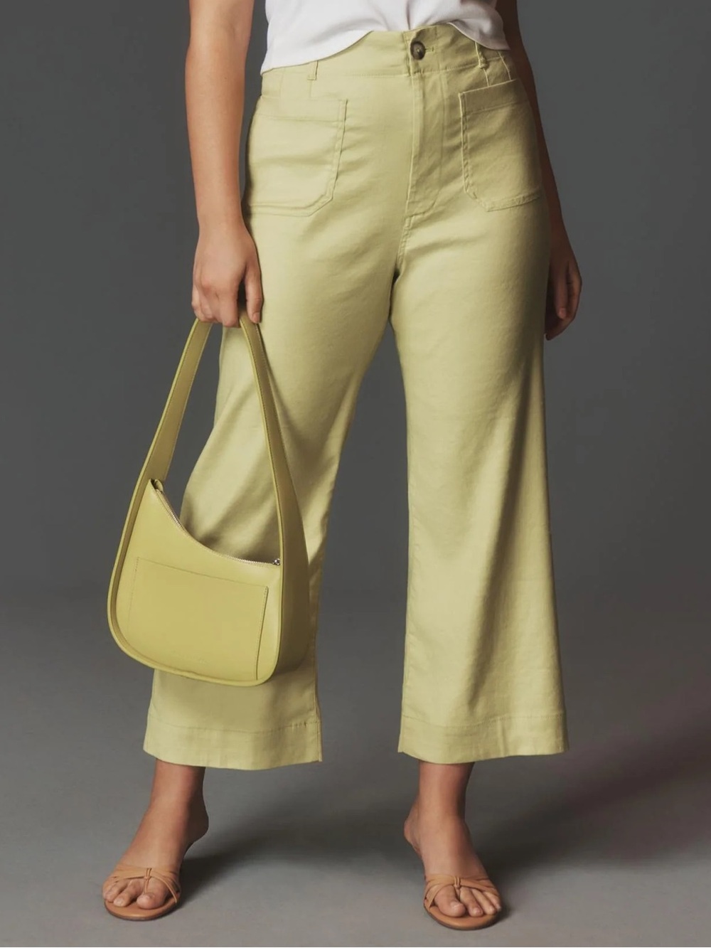 Maeve Colette Wide-Leg Crop Pants in Light Lime